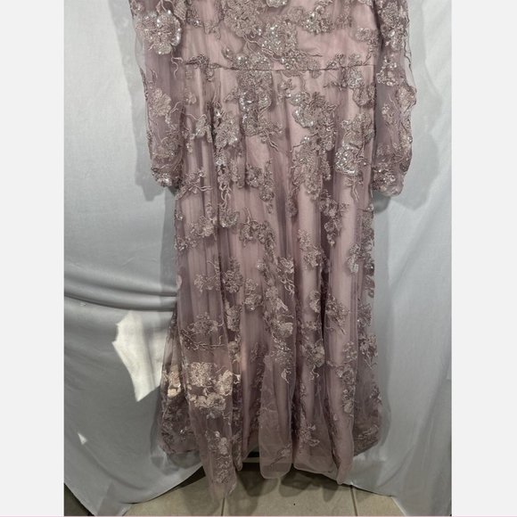 NWT $598 Mac Duggal [ 20 ] Embroidered Illusion High Neck A Line Gown Lilac Mauv - Picture 5 of 15